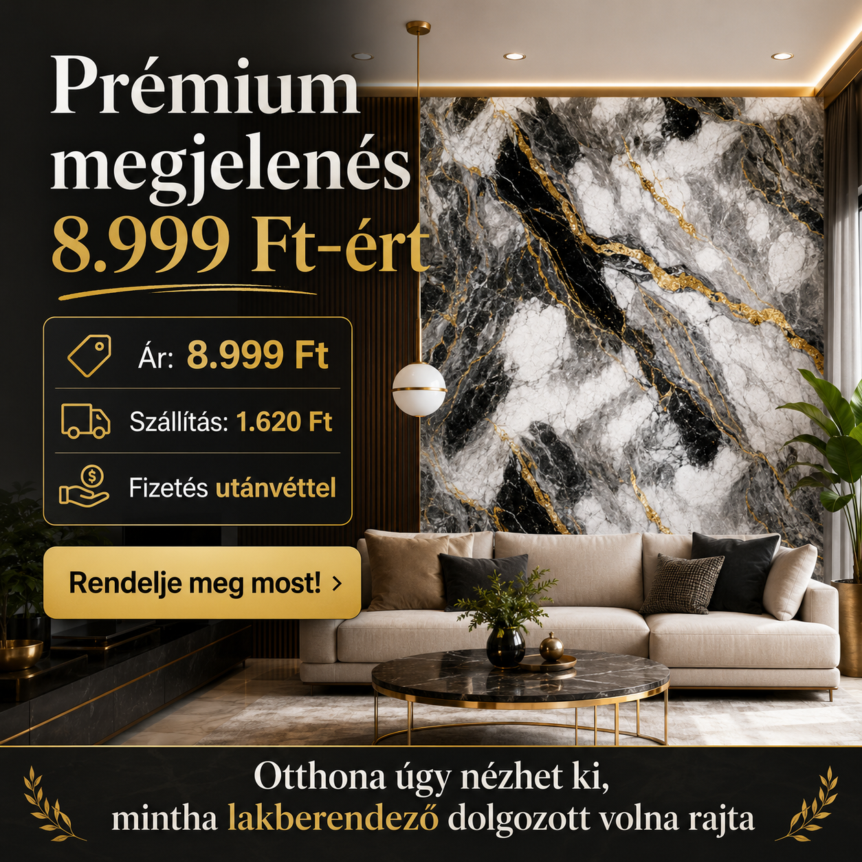 Arany Márványhatású Öntapadós Falmatrica
