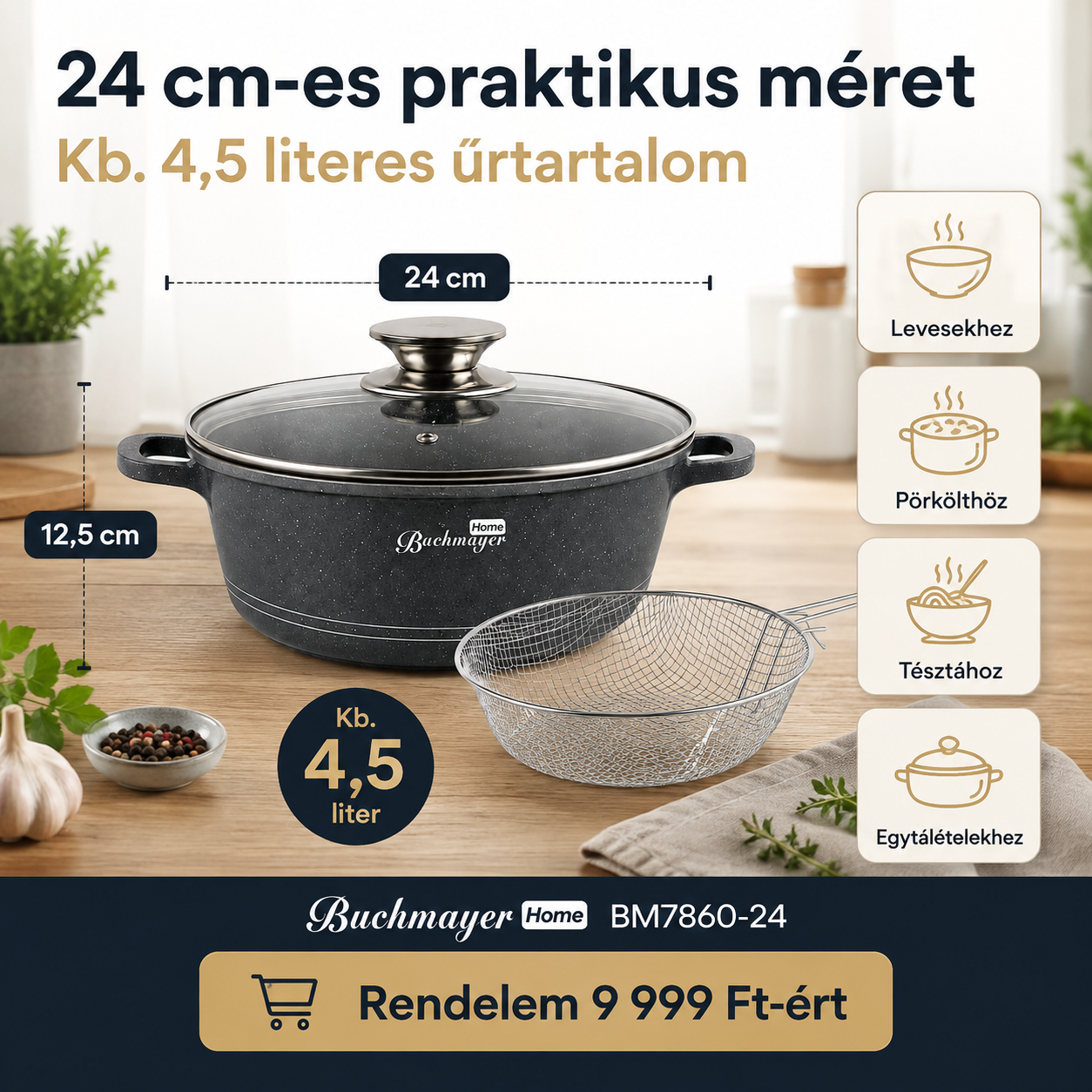 Buchmayer 24 cm Prémium Tapadásmentes Lábas