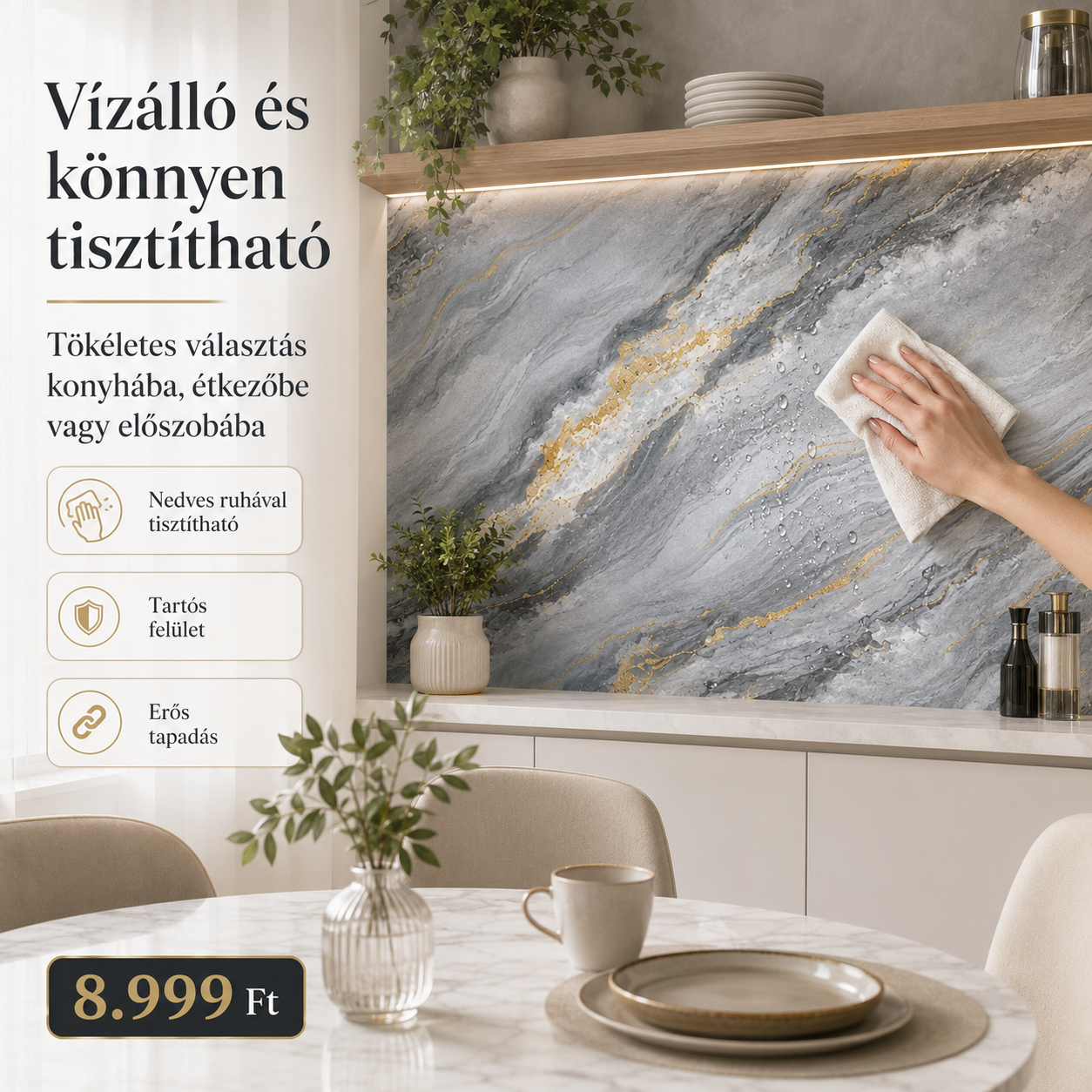 Arany Márványhatású Öntapadós Falmatrica 3 m × 1,2 m