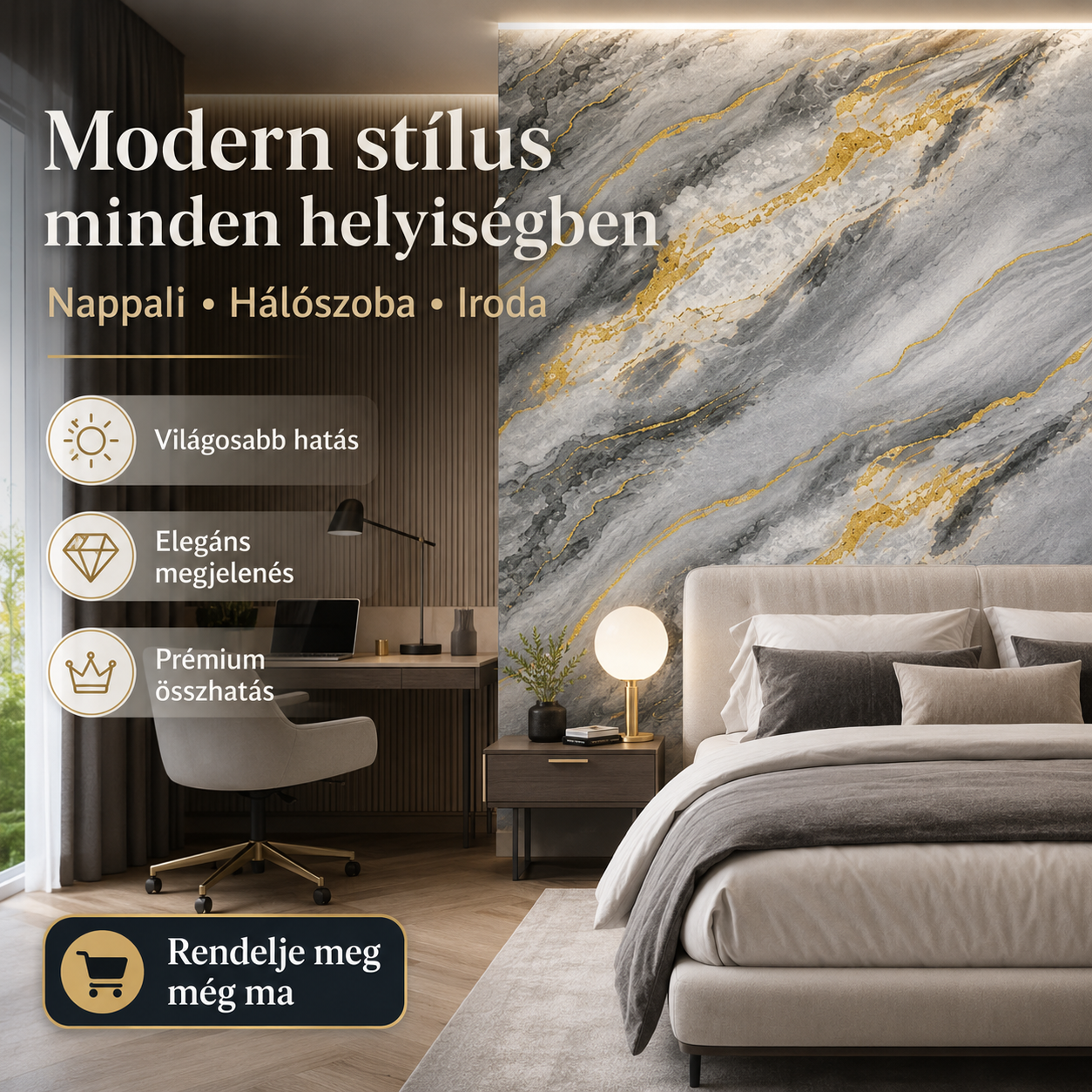 Arany Márványhatású Öntapadós Falmatrica 3 m × 1,2 m