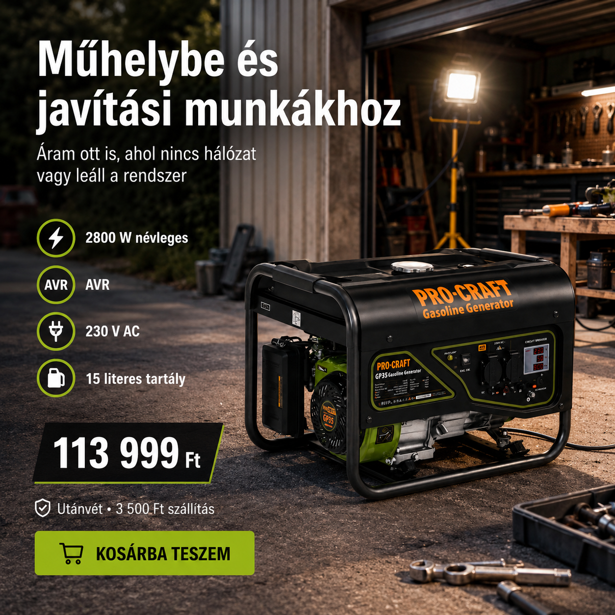 PRO-CRAFT Benzines Áramfejlesztő