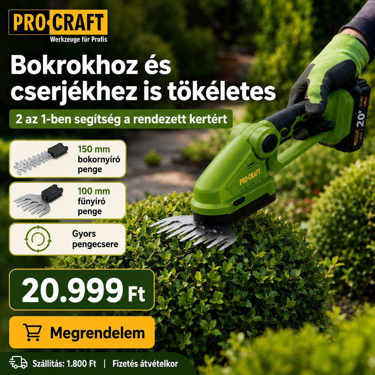 PROCRAFT Akkumulátoros Fű- és Bokornyíró