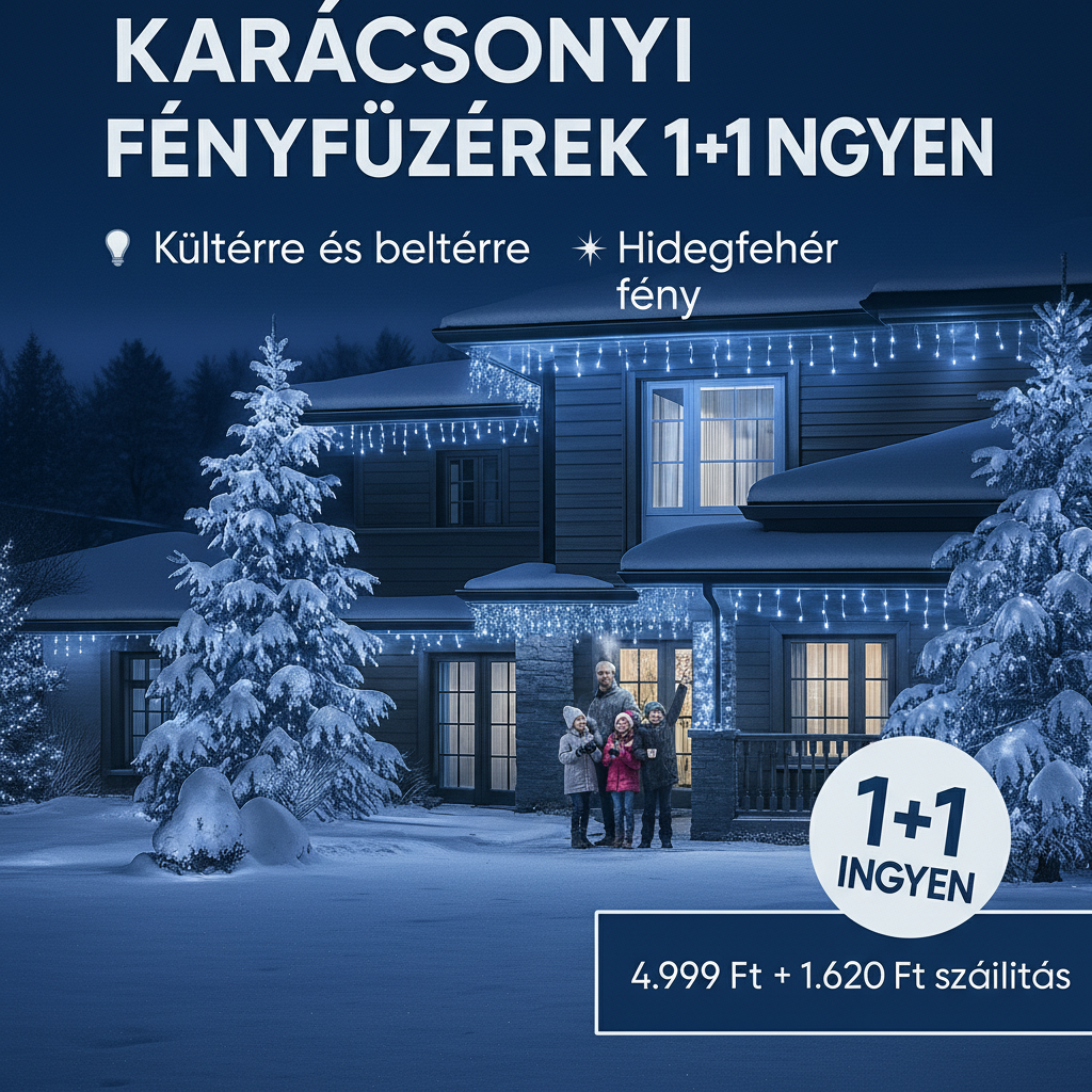 Karácsonyi díszfények hidegfehér színben 1+1 ingyen