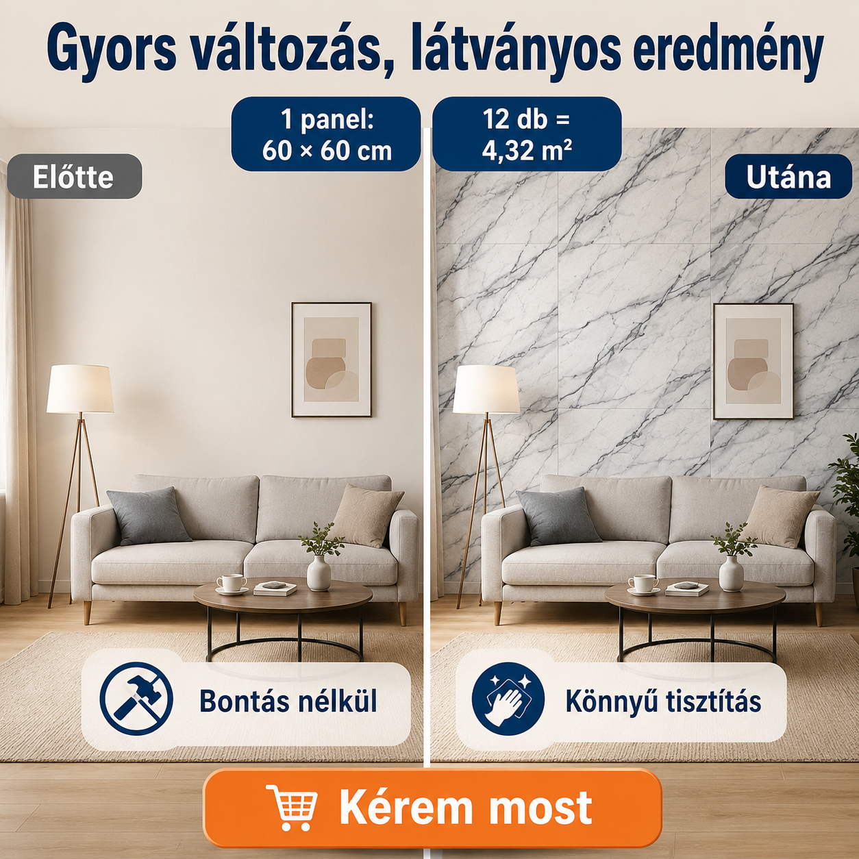 PVC Márvány Mintás Falpanel – 12 Darabos Csomag