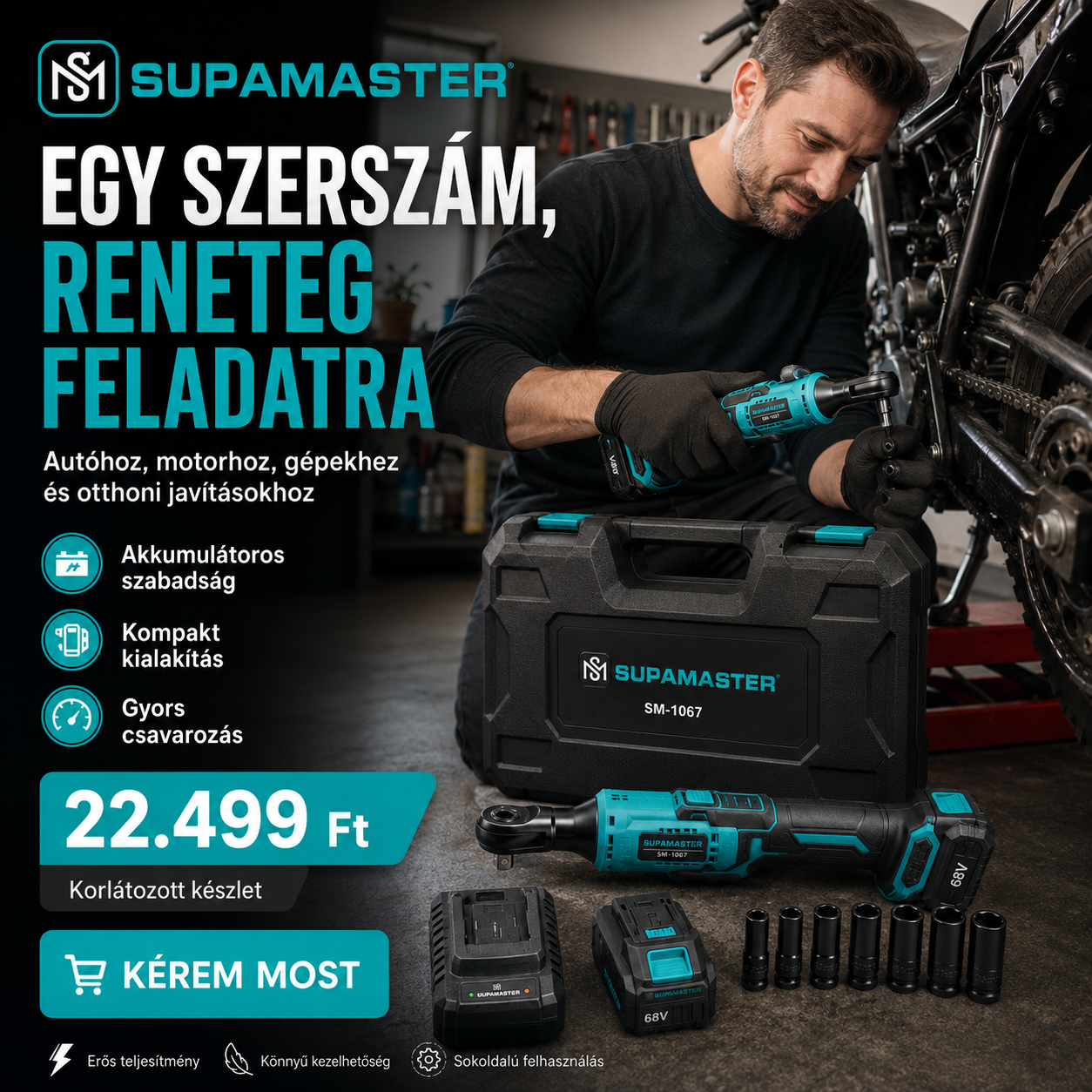 Supamaster Akkumulátoros Racsnis Nyomatékkulcs
