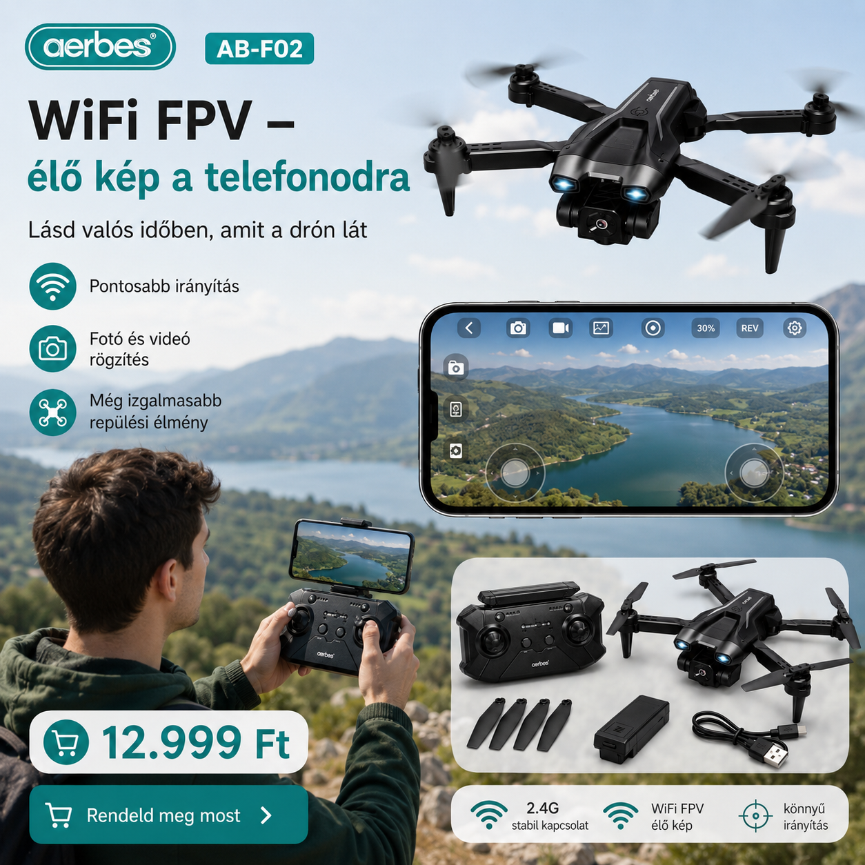WiFi FPV Összecsukható Drón Kamerával