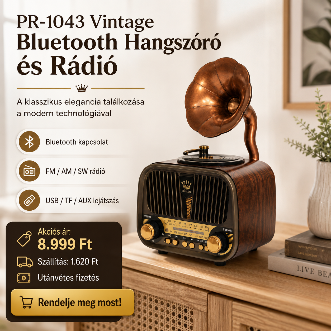 Vintage Bluetooth Hangszóró és Rádió