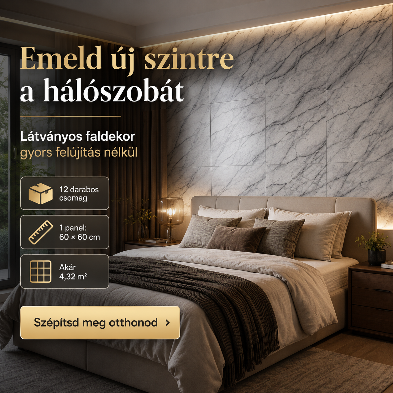 PVC Márvány Mintás Falpanel – 12 Darabos Csomag