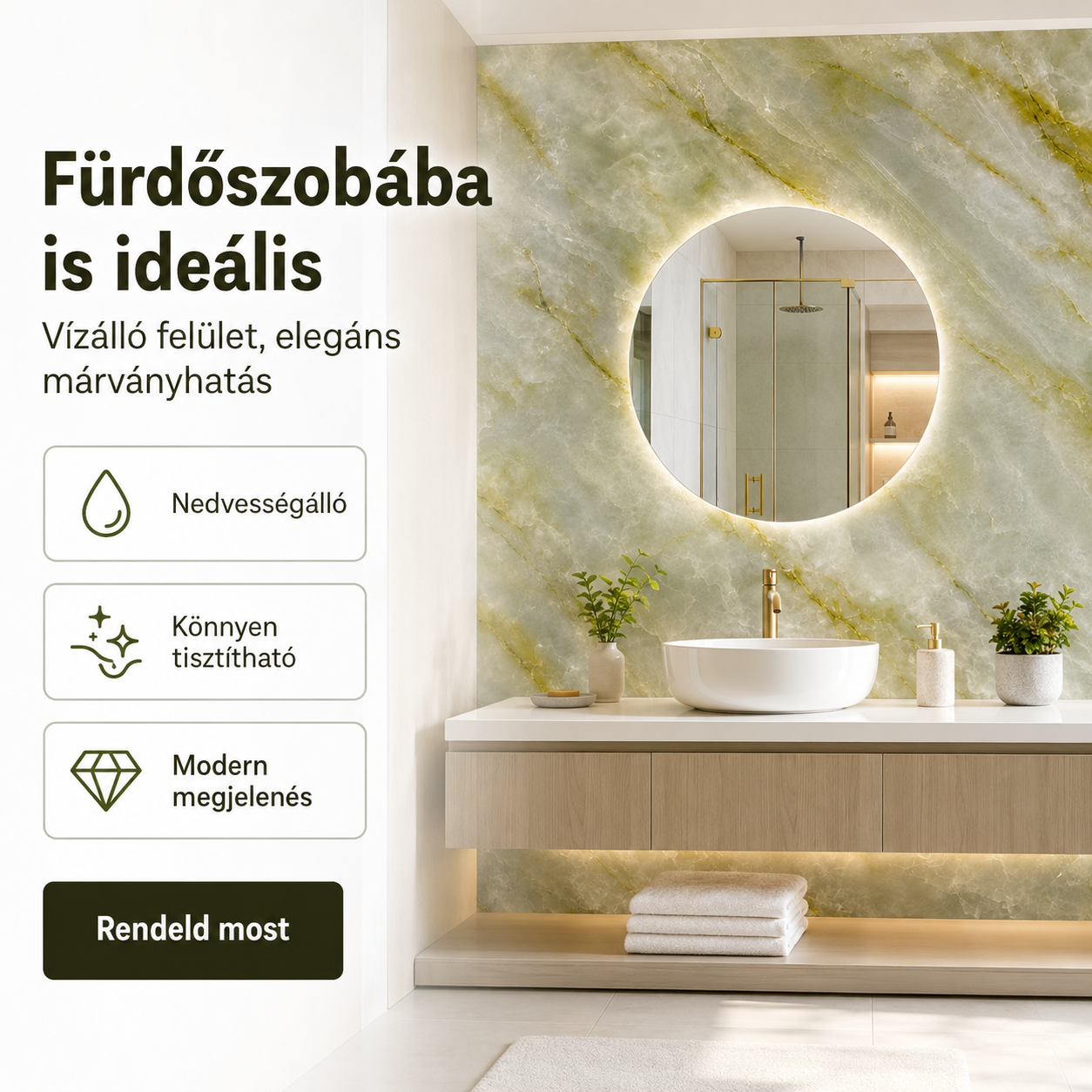 Zöldes-Arany Márvány Mintás PVC Falpanel – 12.Db
