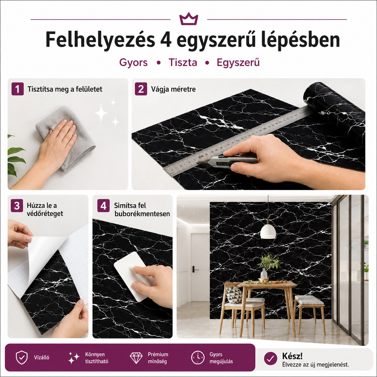Márványhatású Öntapadós Falmatrica 3 × 1,2 m