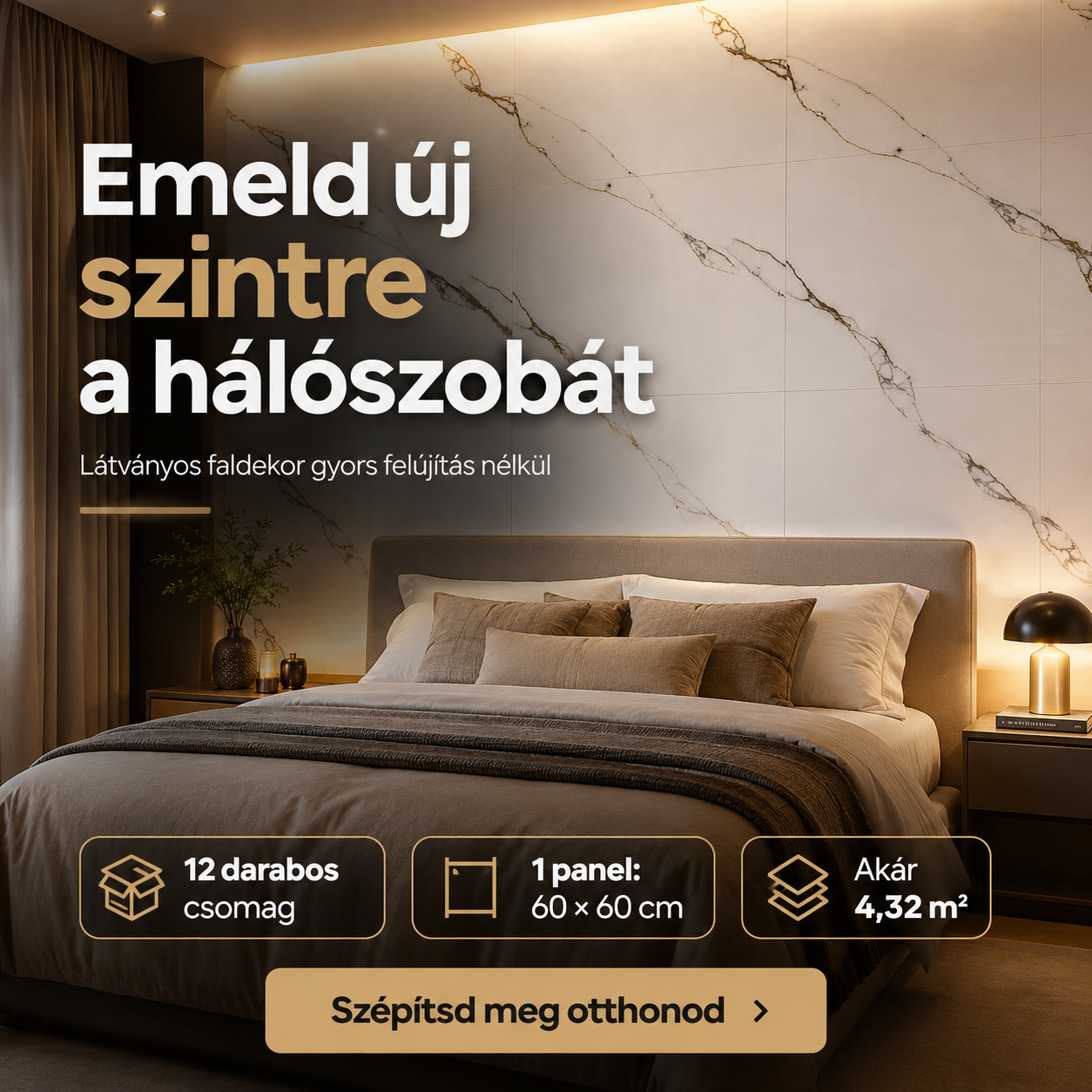 Fehér Márvány Mintás PVC Falpanel – 12 Darabos Csomag