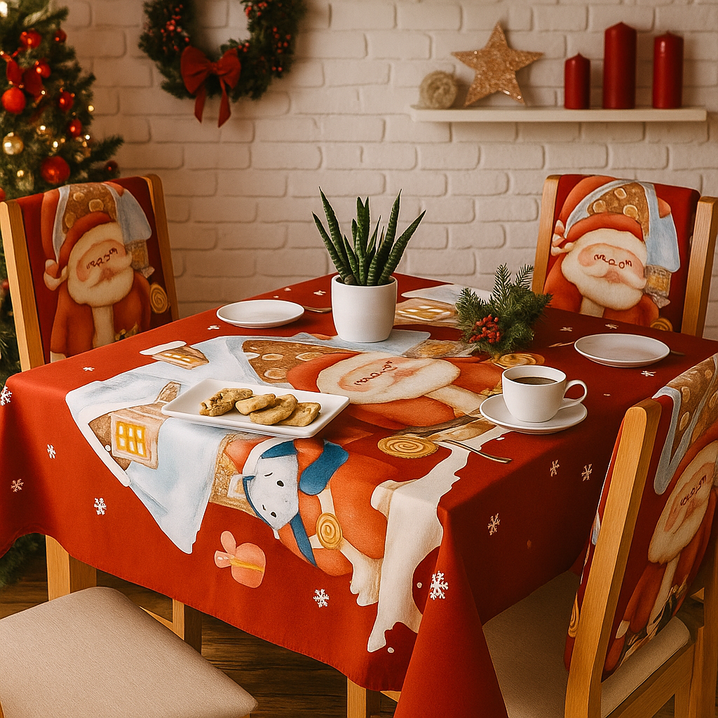Karácsonyi 7 Részes Asztalterítő és Székhuzat Szett