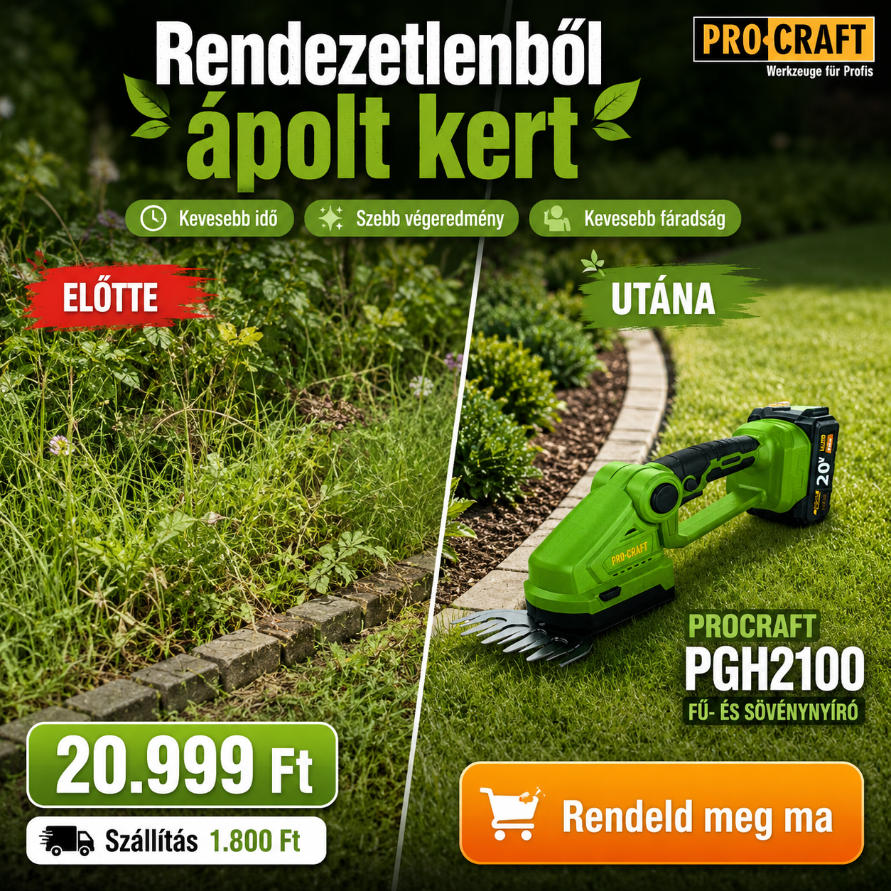 PROCRAFT Akkumulátoros Fű- és Bokornyíró