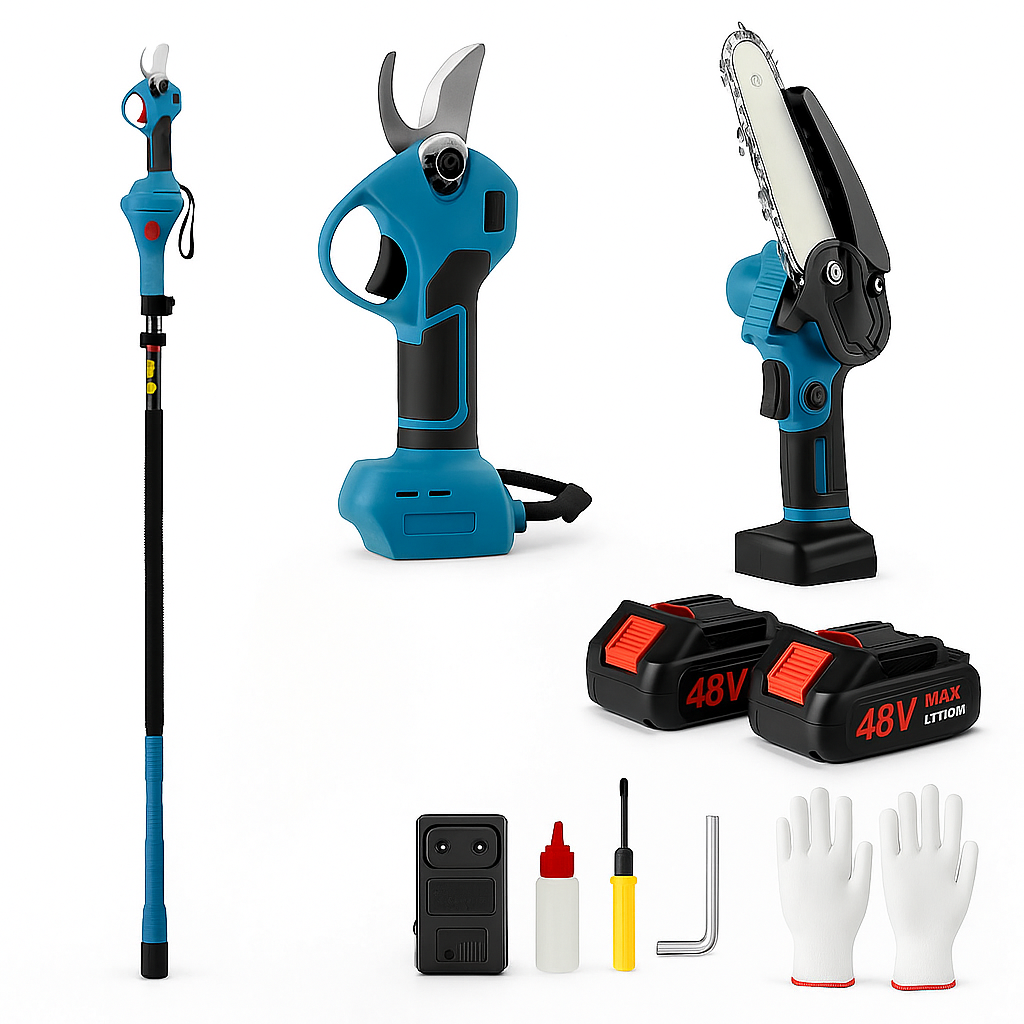 Akku Láncfűrész és Ágvágó Olló Szett