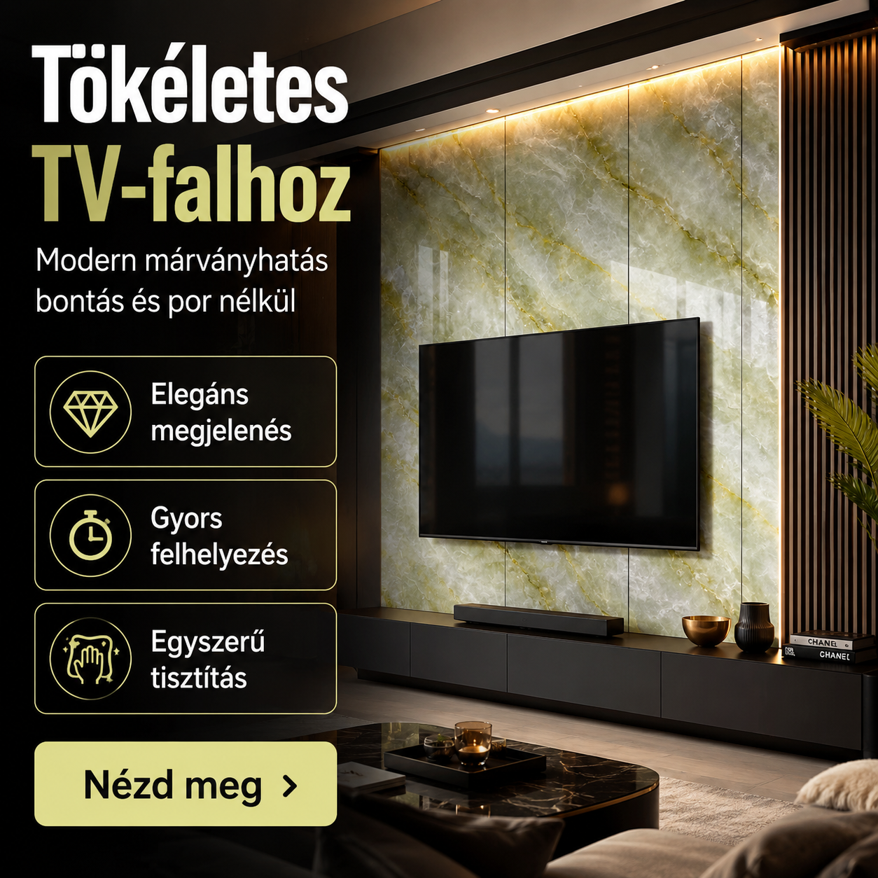 Zöldes-Arany Márvány Mintás PVC Falpanel – 12.Db