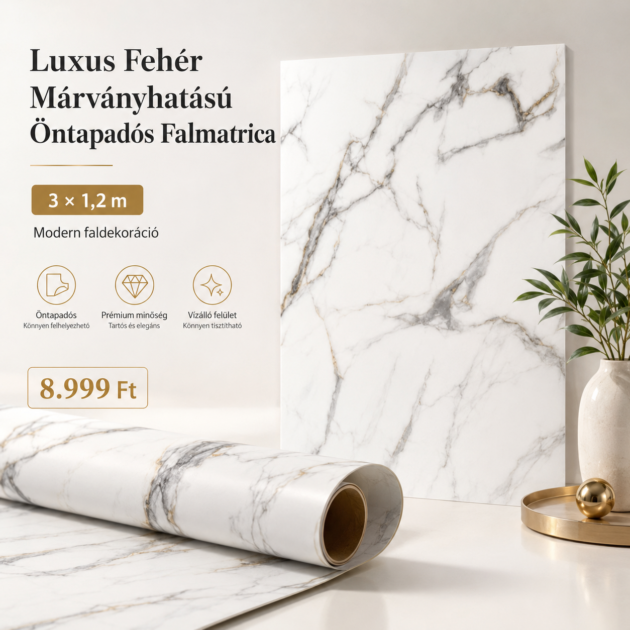 Márványhatású Öntapadós Falmatrica – 3 × 1,2 m