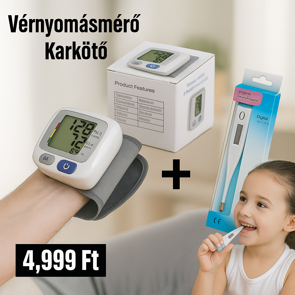 Digitális Hőmérő és Vérnyomásmérő Karkötő Szett