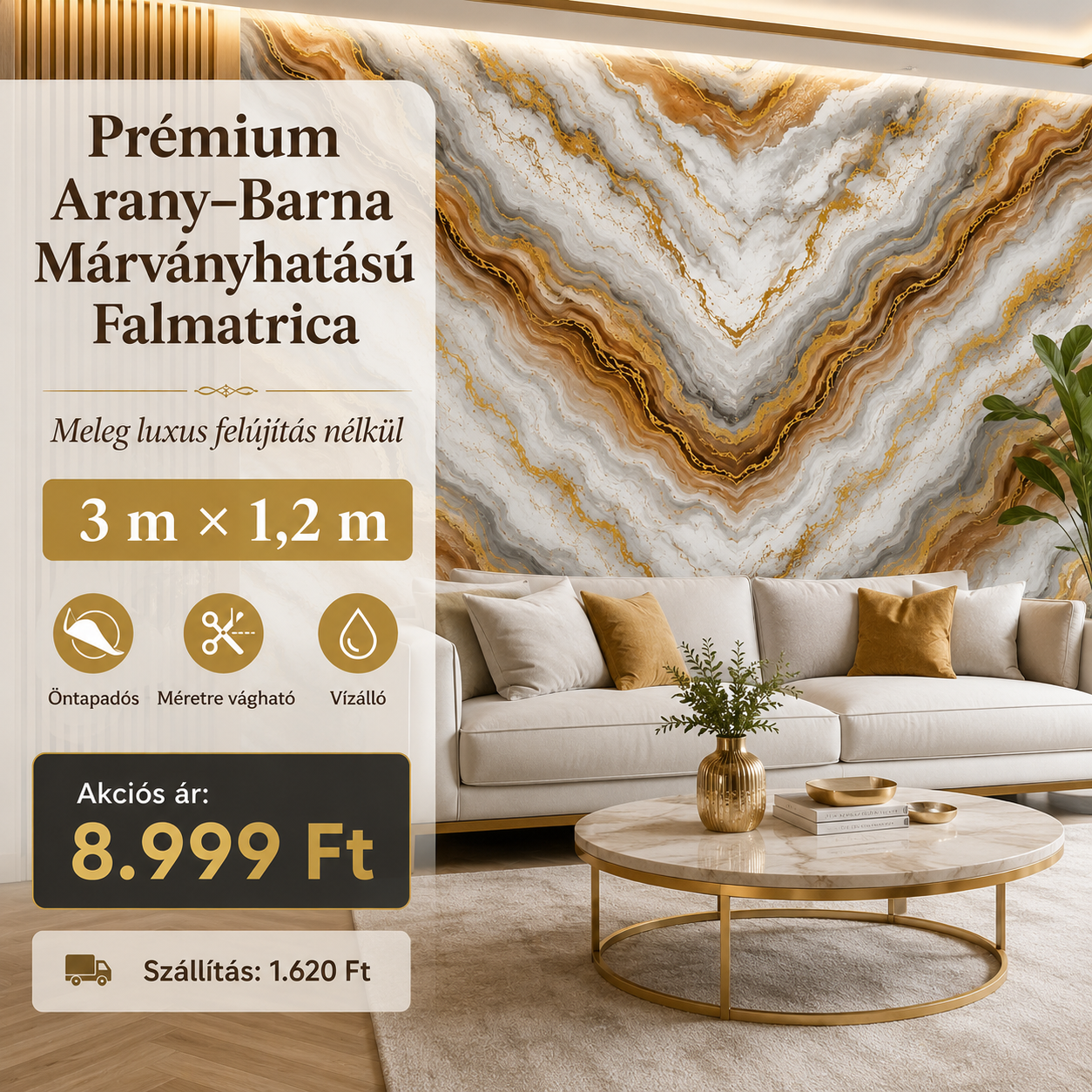 Barna Márványhatású Öntapadós Falmatrica 3 m × 1,2 m