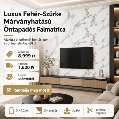 Szürke Márványhatású Öntapadós Falmatrica – 3 × 1,2 m