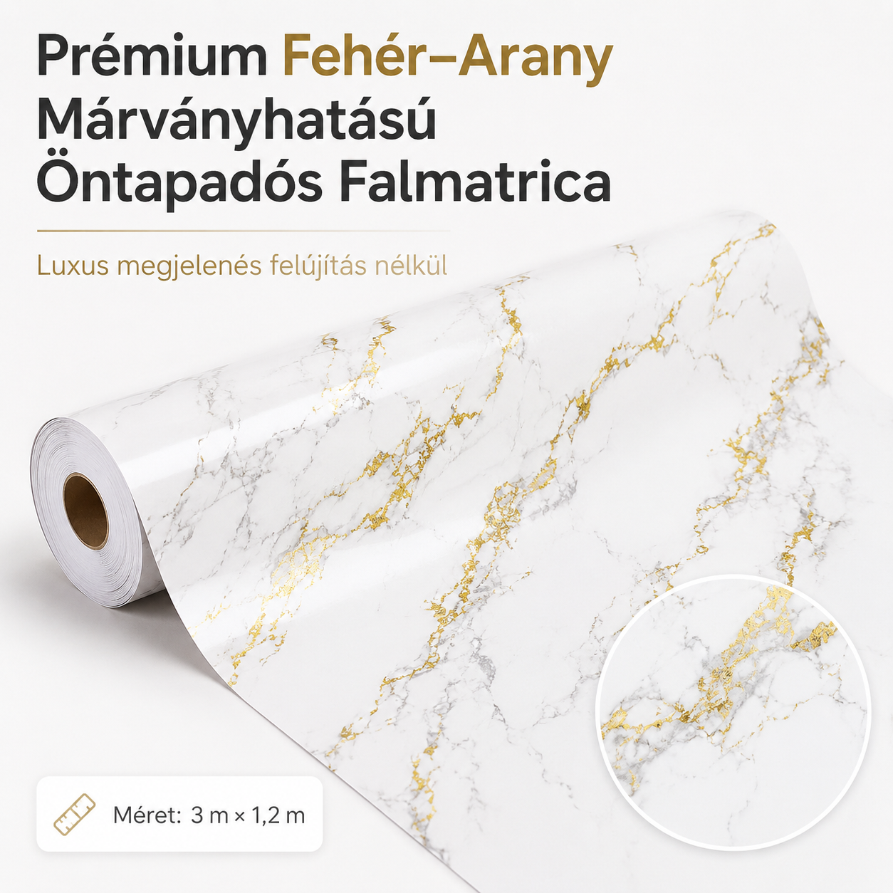 Arany Márványhatású Öntapadós Falmatrica 3 m × 1,2 m