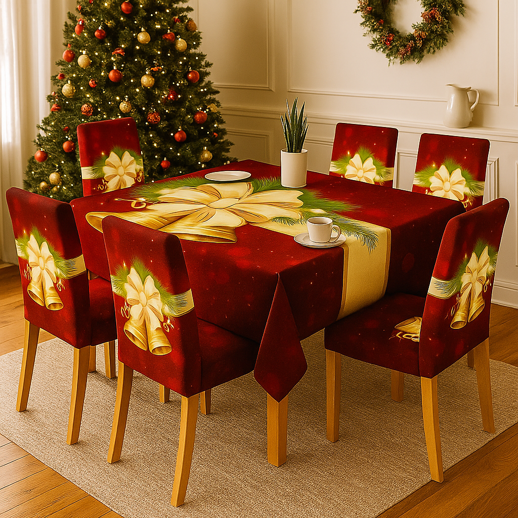 Karácsonyi 7 Részes Asztalterítő és Székhuzat Szett