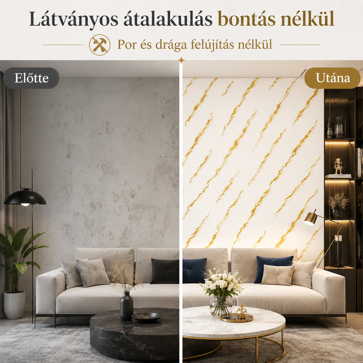Arany Márványhatású Öntapadós Falmatrica 3 × 1,2 m