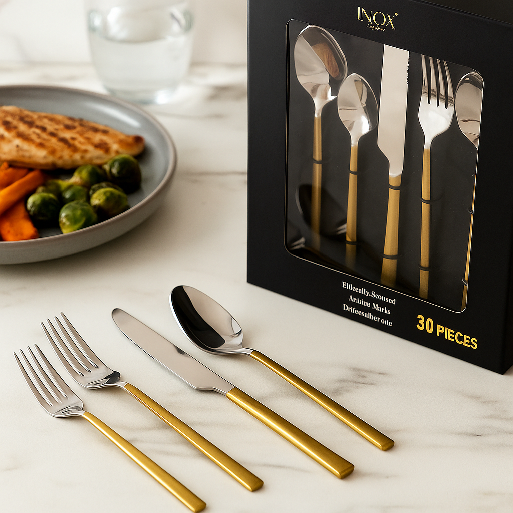 30 Db Aranyszegélyes Evőeszköz Készlet