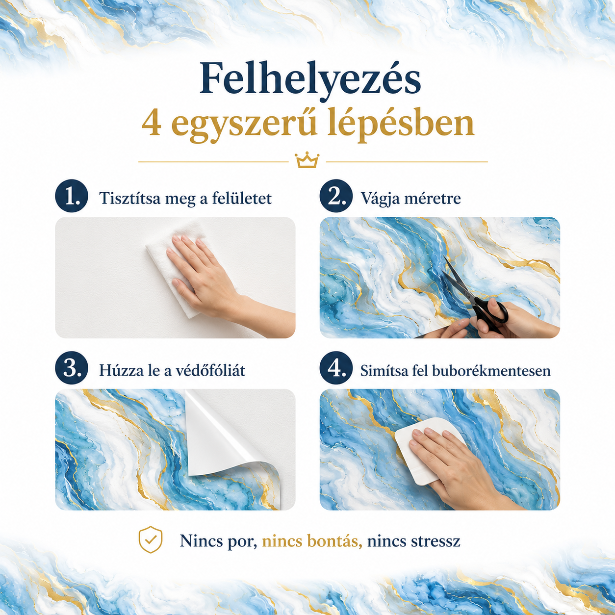 Arany Márványhatású Öntapadós Falmatrica 3 × 1,2 m