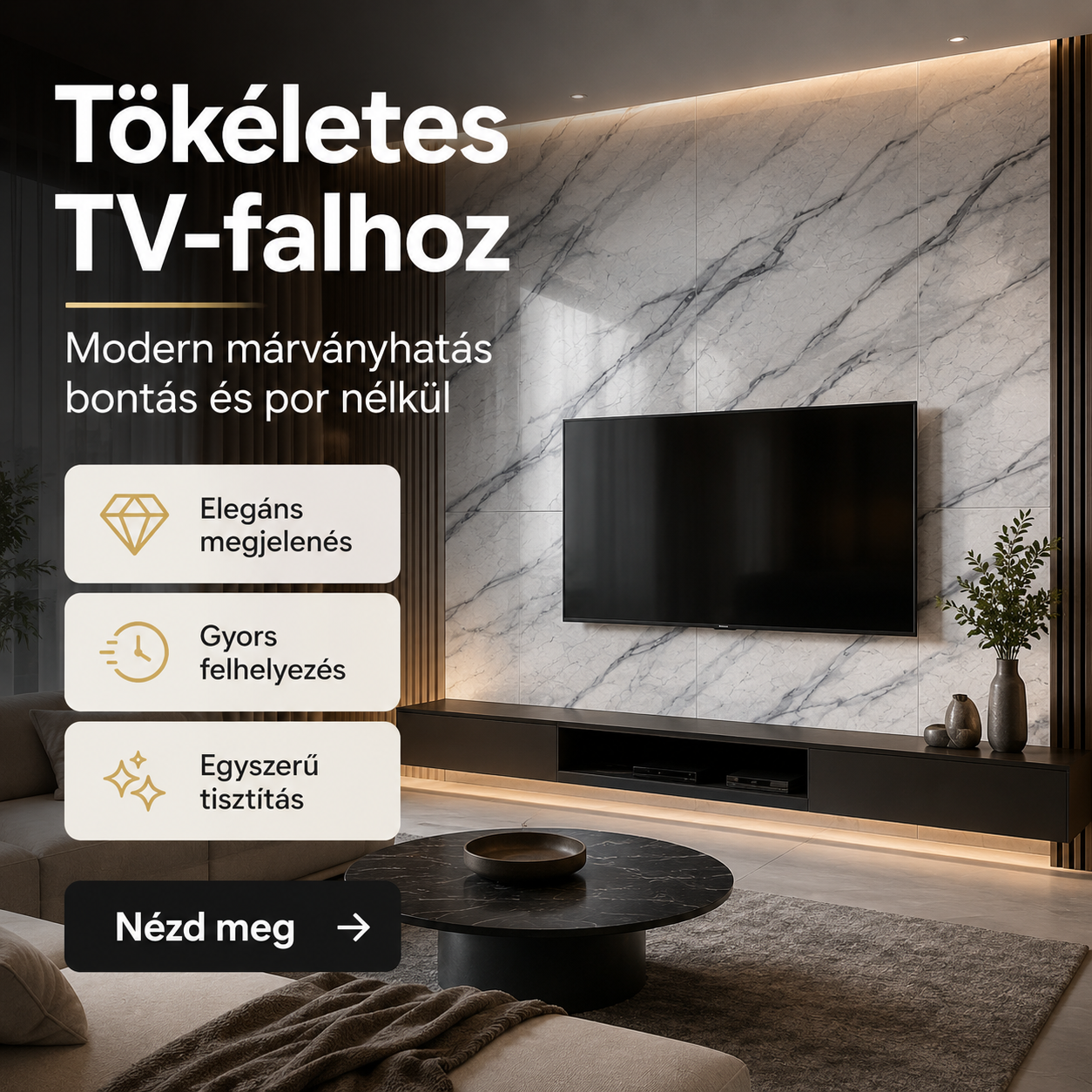 PVC Márvány Mintás Falpanel – 12 Darabos Csomag