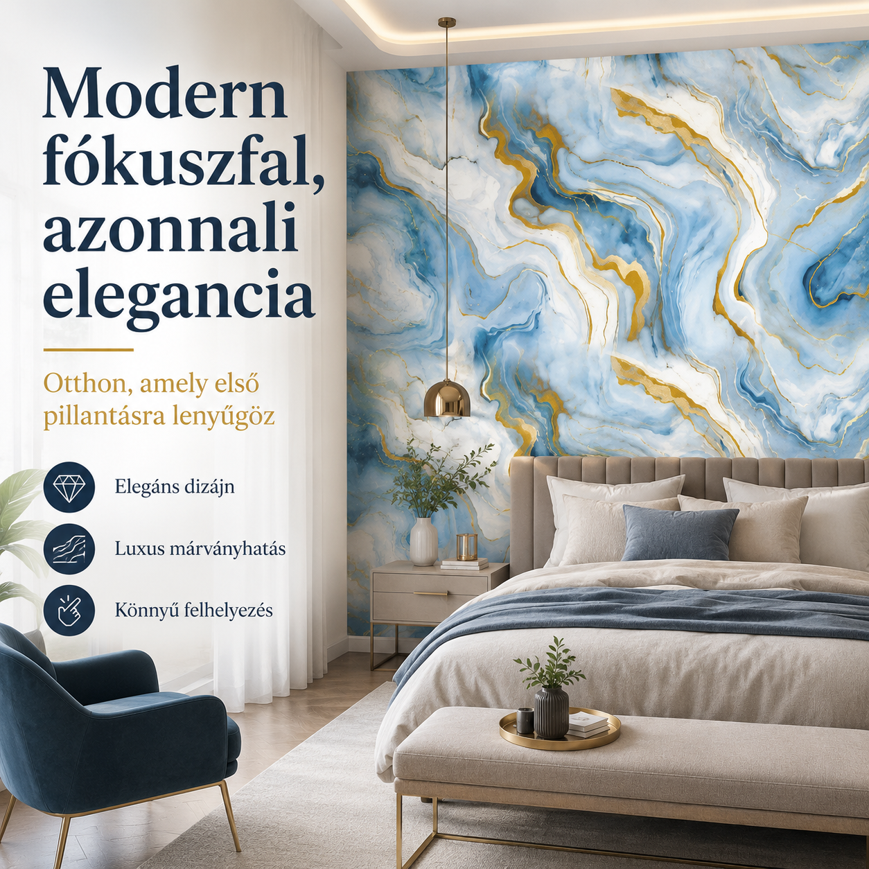 Arany Márványhatású Öntapadós Falmatrica 3 × 1,2 m