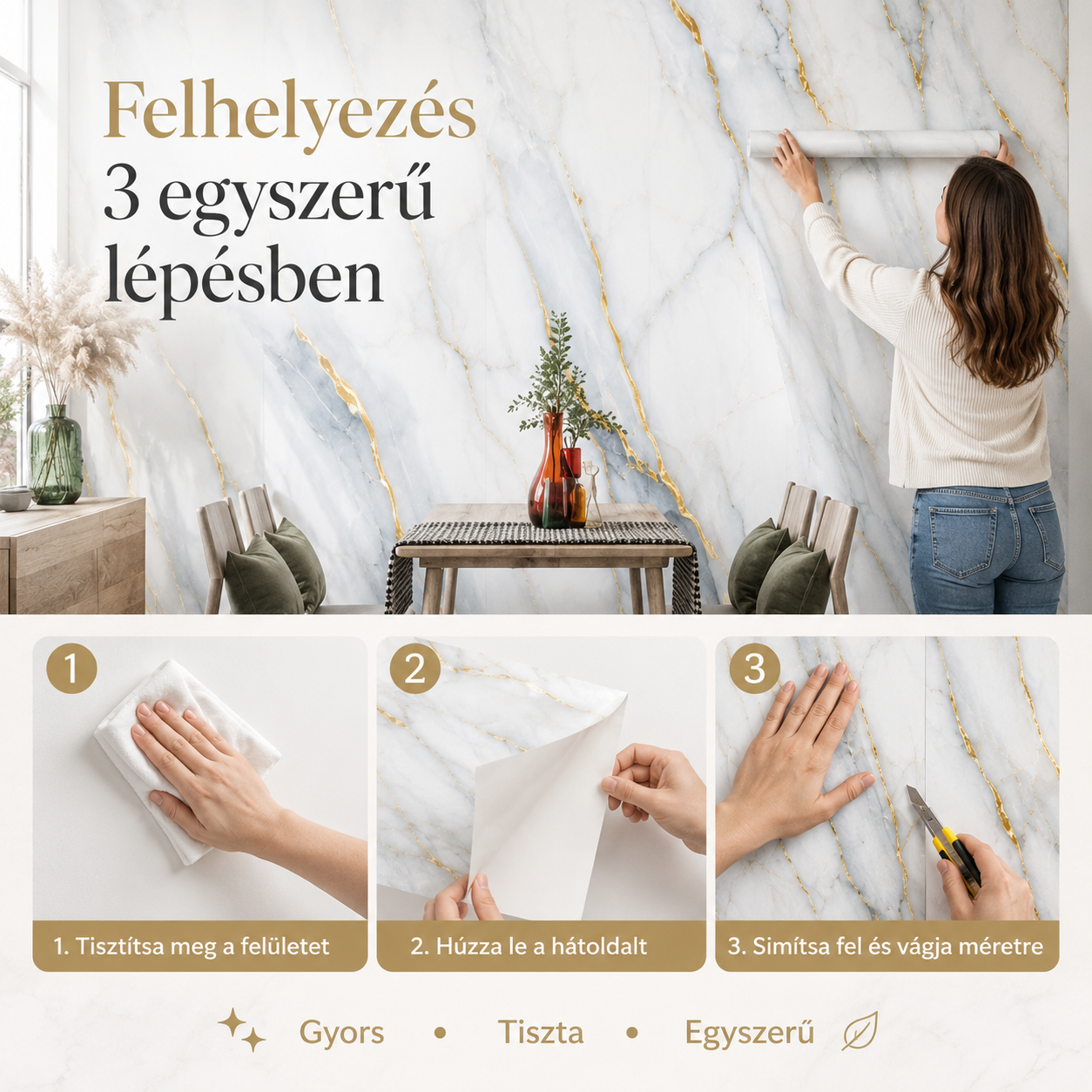 Márványhatású Öntapadós Falmatrica 3 m × 1,2 m