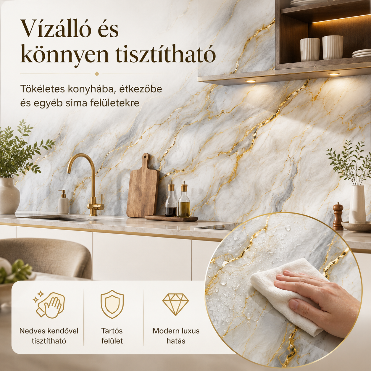 Arany Márványhatású Öntapadós Falmatrica 3 m × 1,2 m