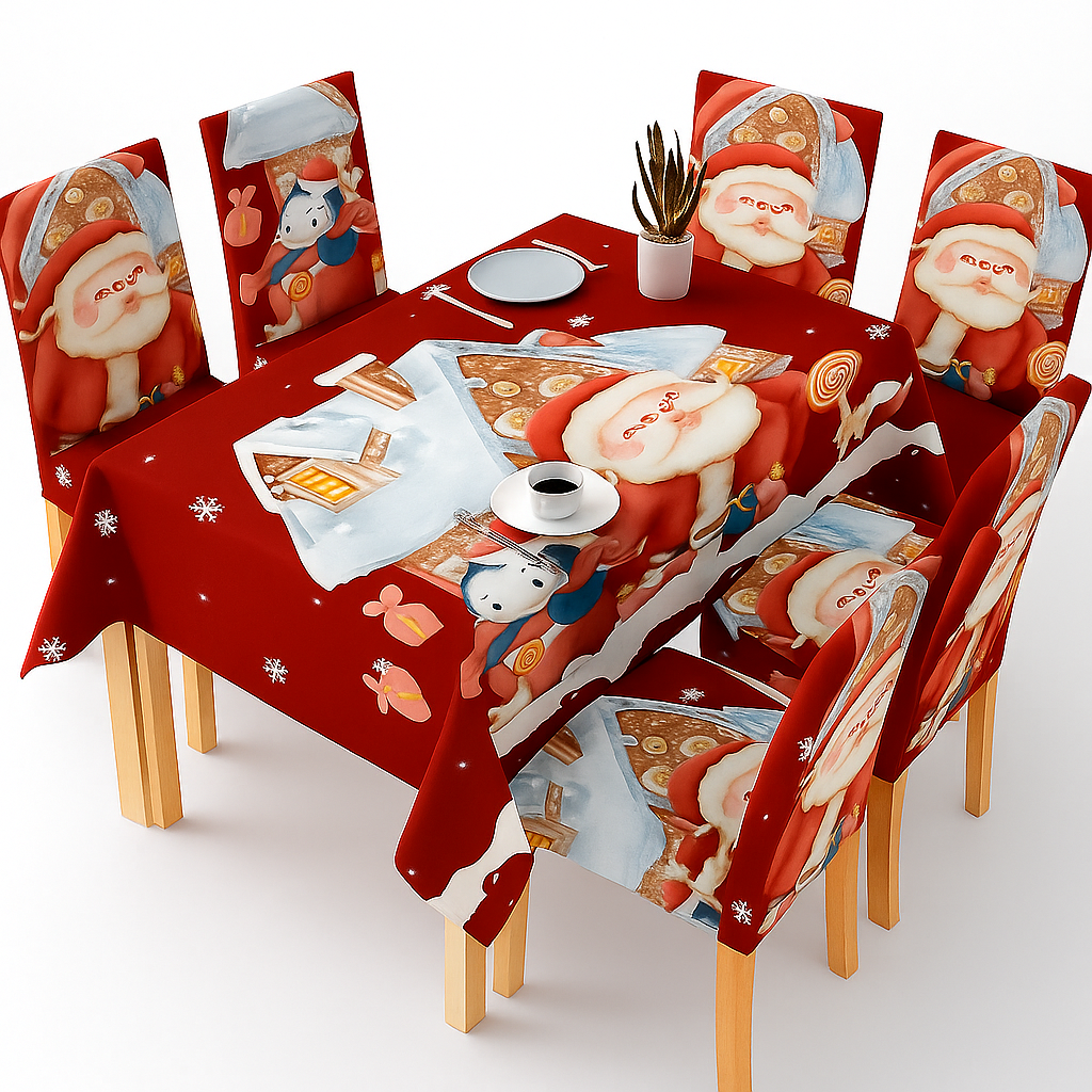 Karácsonyi 7 Részes Asztalterítő és Székhuzat Szett