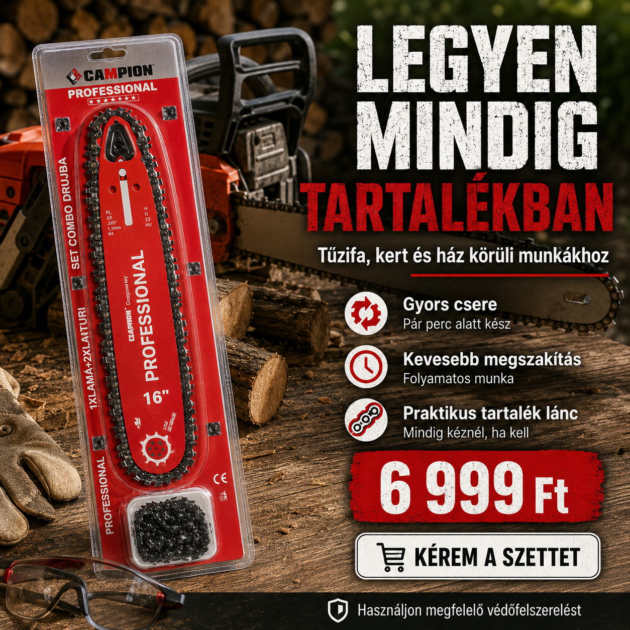 CAMPION Professional 16” Láncvezető + 2 Fűrészlánc Szett