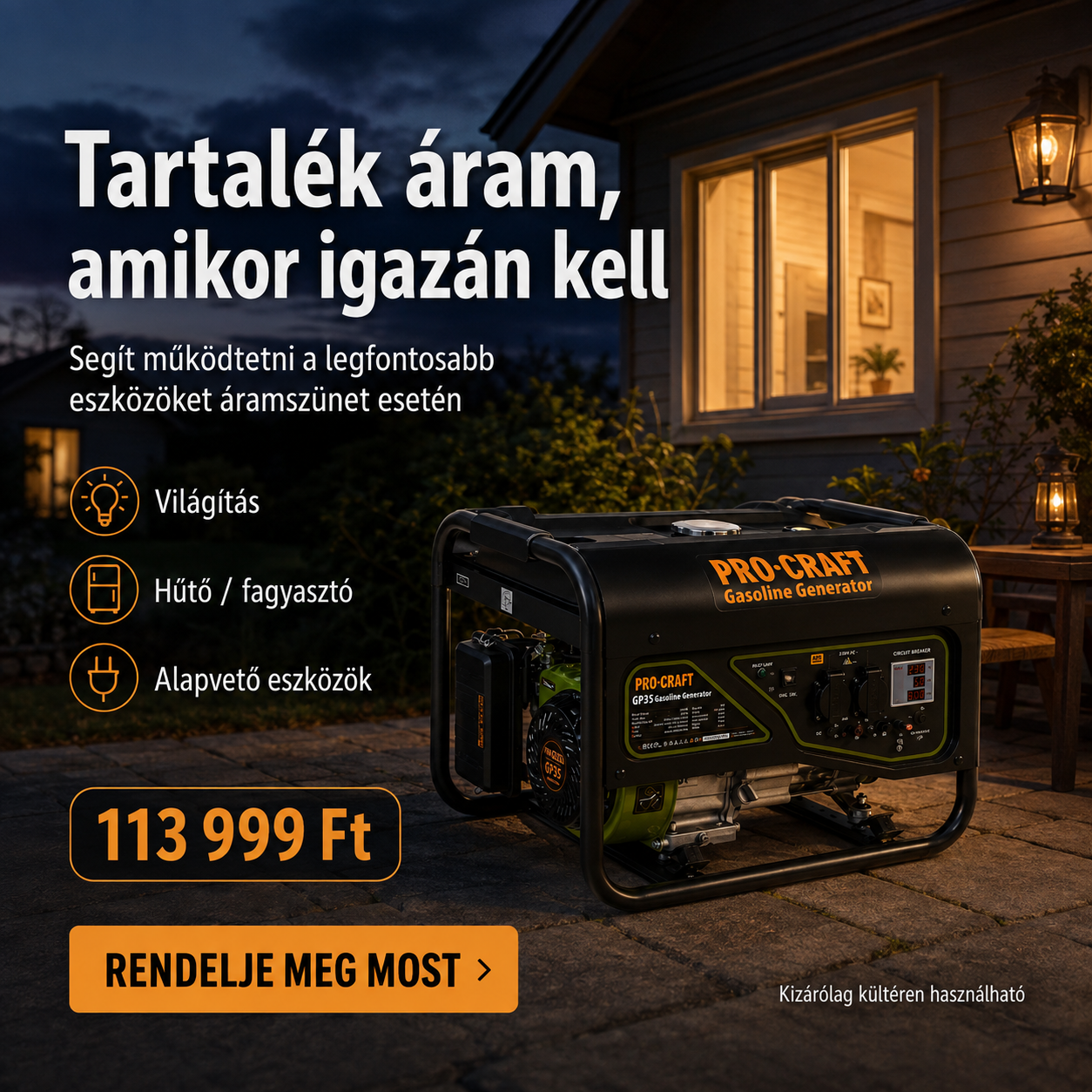 PRO-CRAFT Benzines Áramfejlesztő