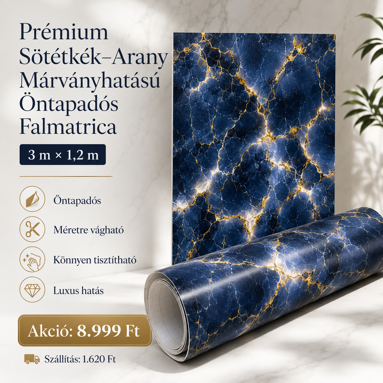 Arany Márványhatású Öntapadós Falmatrica 3 m × 1,2 m
