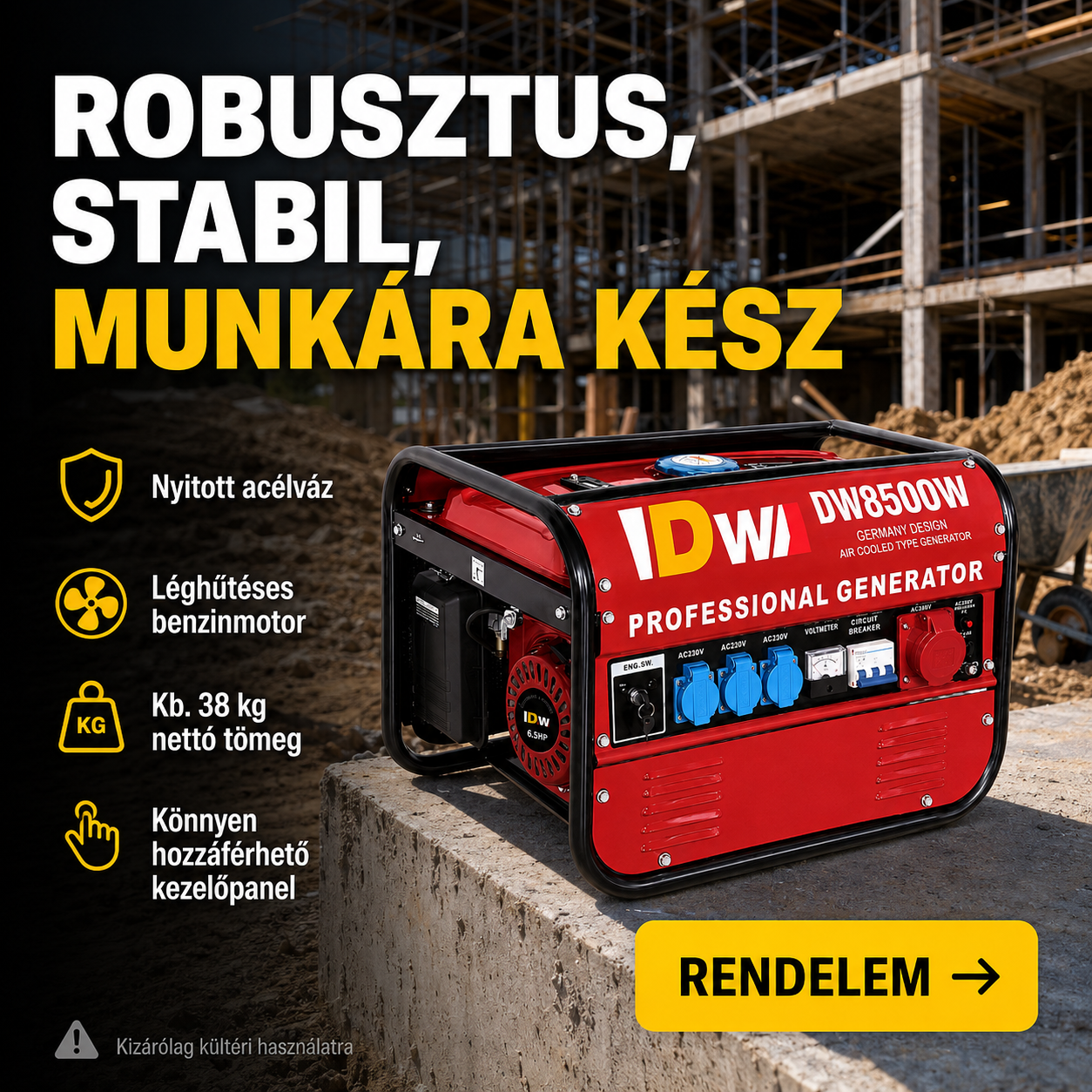 Professzionális Benzines Áramfejlesztő