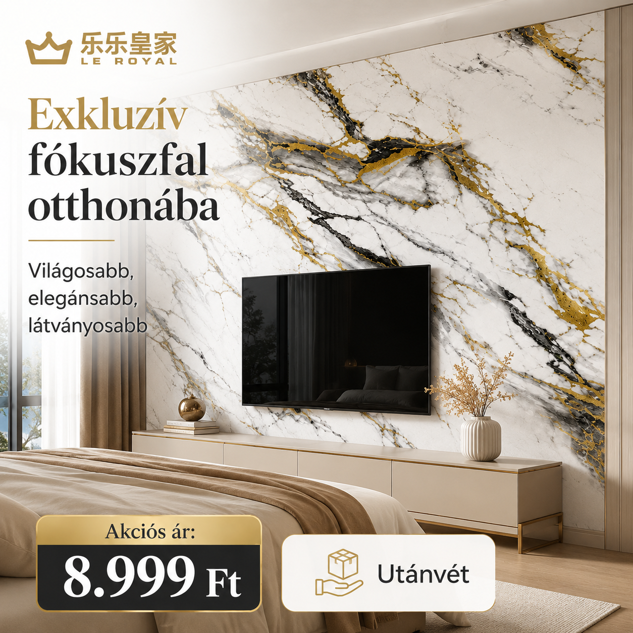 Arany Márványhatású Öntapadós Falmatrica 3 × 1,2 m
