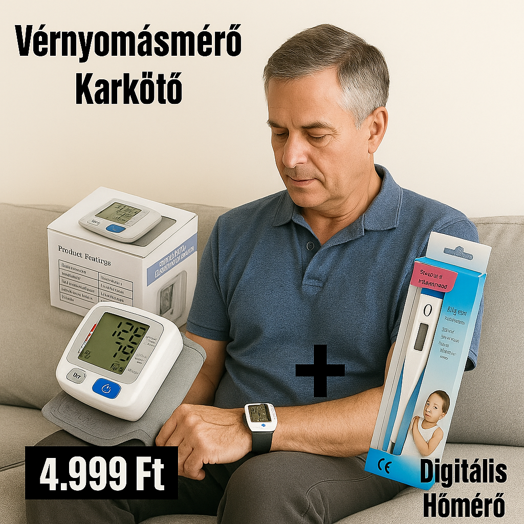Digitális Hőmérő és Vérnyomásmérő Karkötő Szett