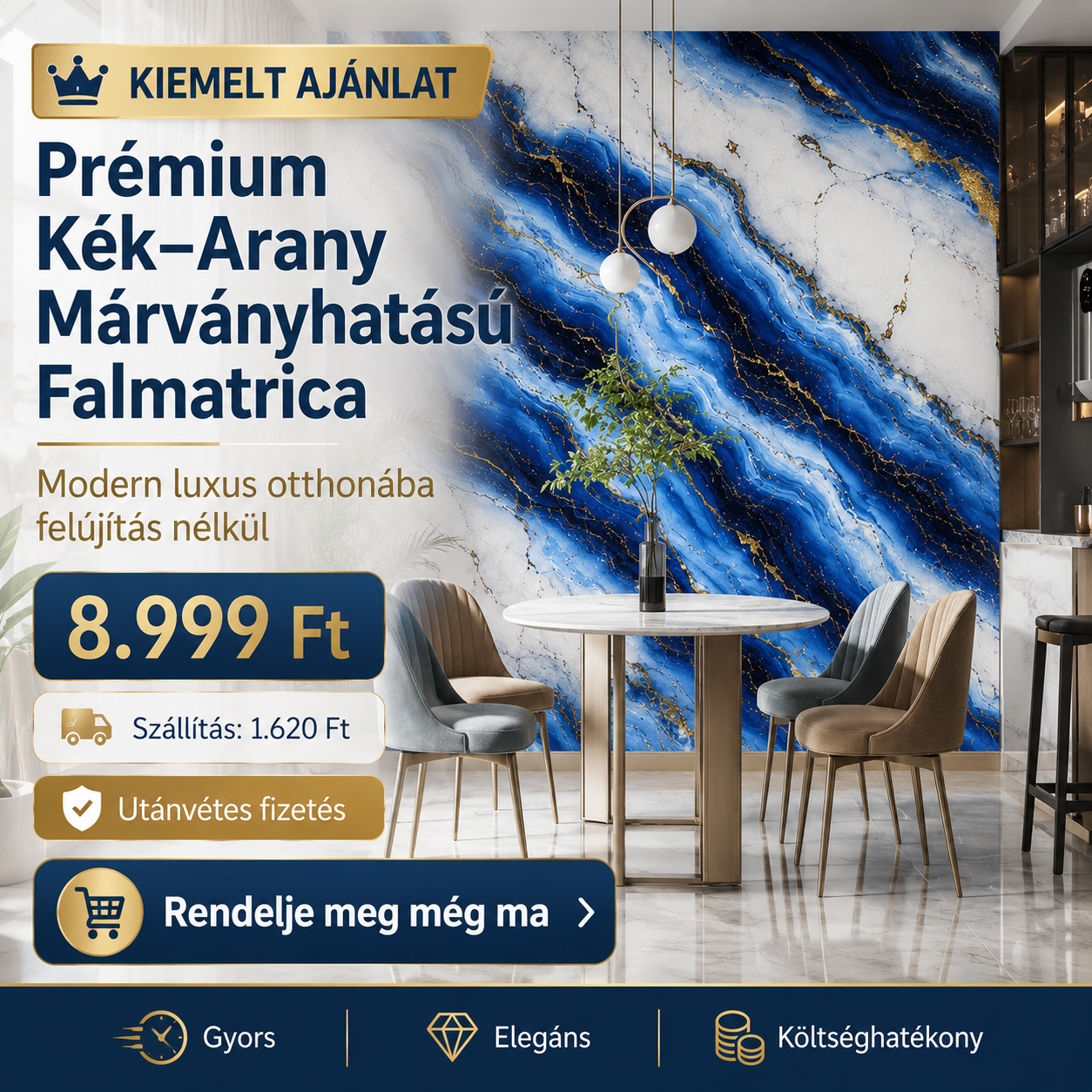 Arany Kék Márványhatású Öntapadós Falmatrica