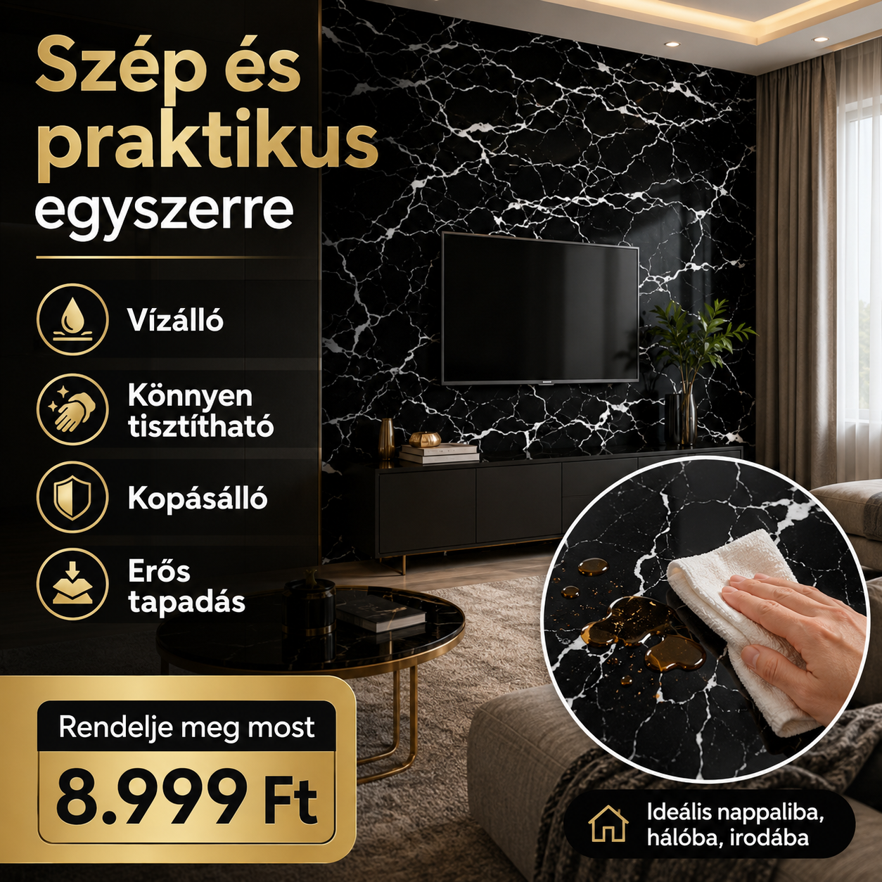 Márványhatású Öntapadós Falmatrica 3 × 1,2 m