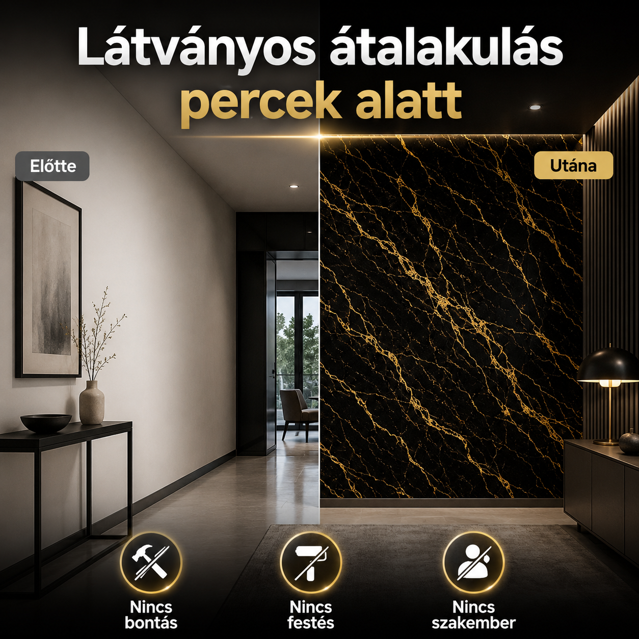 Arany Márványhatású Öntapadós Falmatrica 3 m × 1,2 m