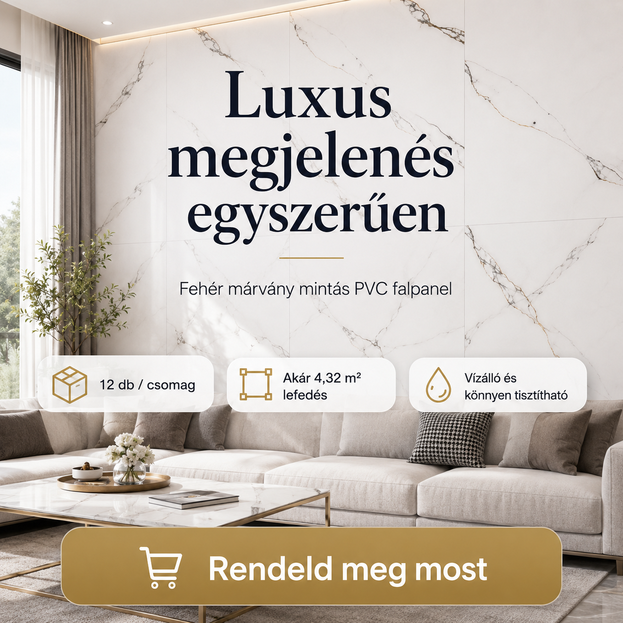 Fehér Márvány Mintás PVC Falpanel – 12 Darabos Csomag