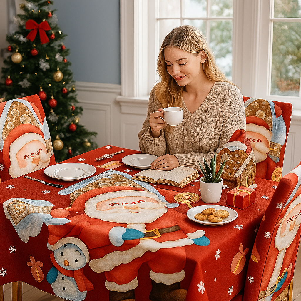 Karácsonyi 7 Részes Asztalterítő és Székhuzat Szett