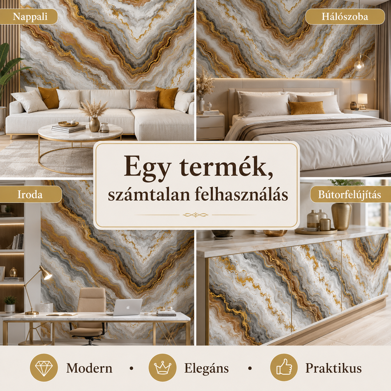 Barna Márványhatású Öntapadós Falmatrica 3 m × 1,2 m