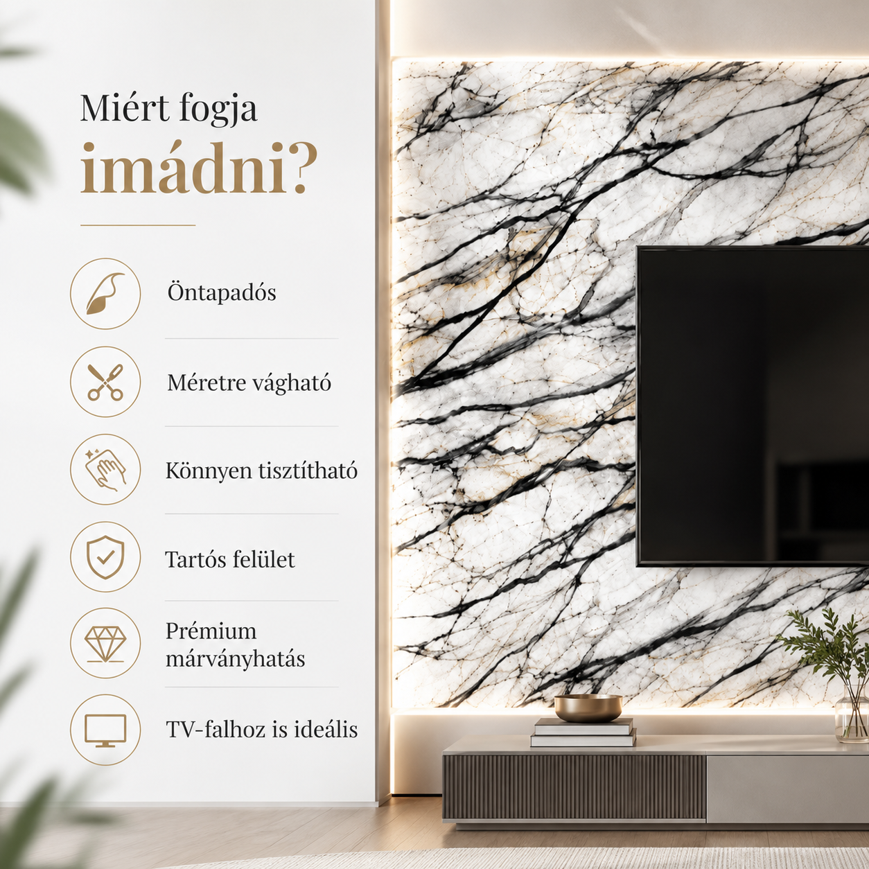 Fehér Márványhatású Öntapadós Falmatrica