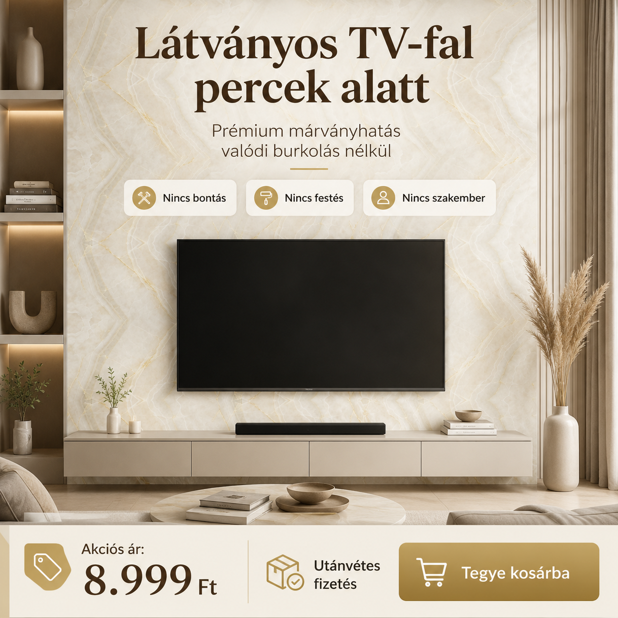 Arany Onyx Márványhatású Öntapadós Falmatrica