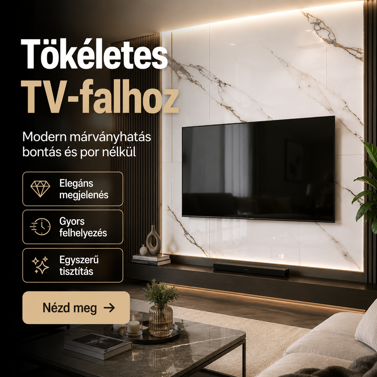Fehér Márvány Mintás PVC Falpanel – 12 Darabos Csomag