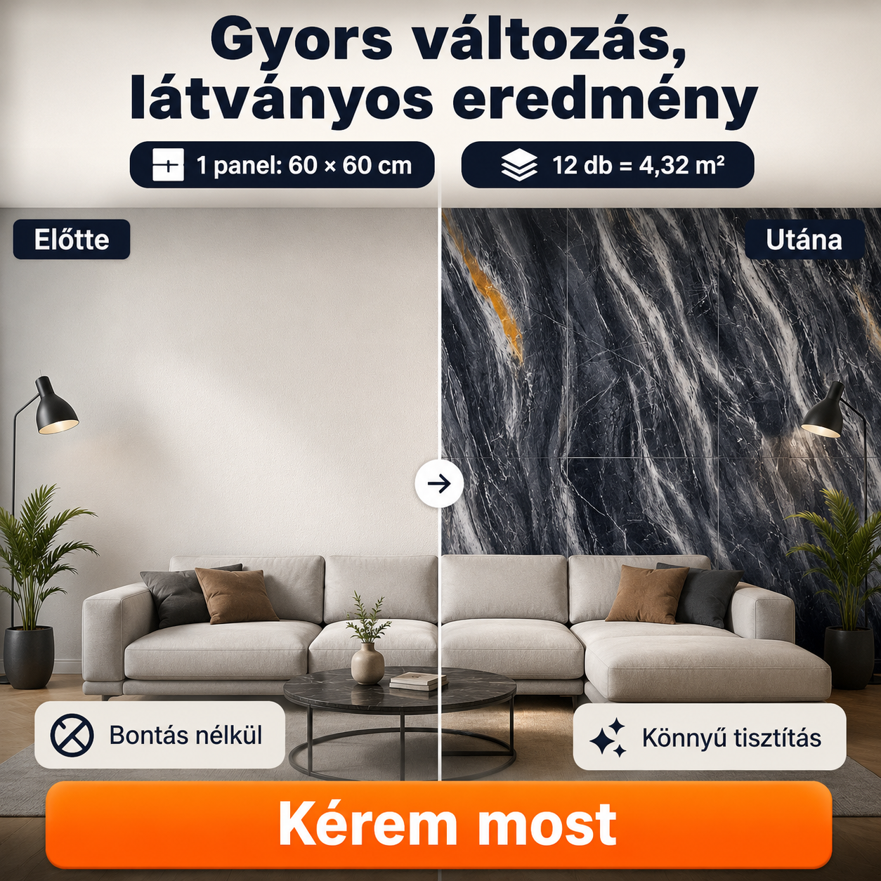 Sötét Márvány Mintás PVC Falpanel – 12.DB