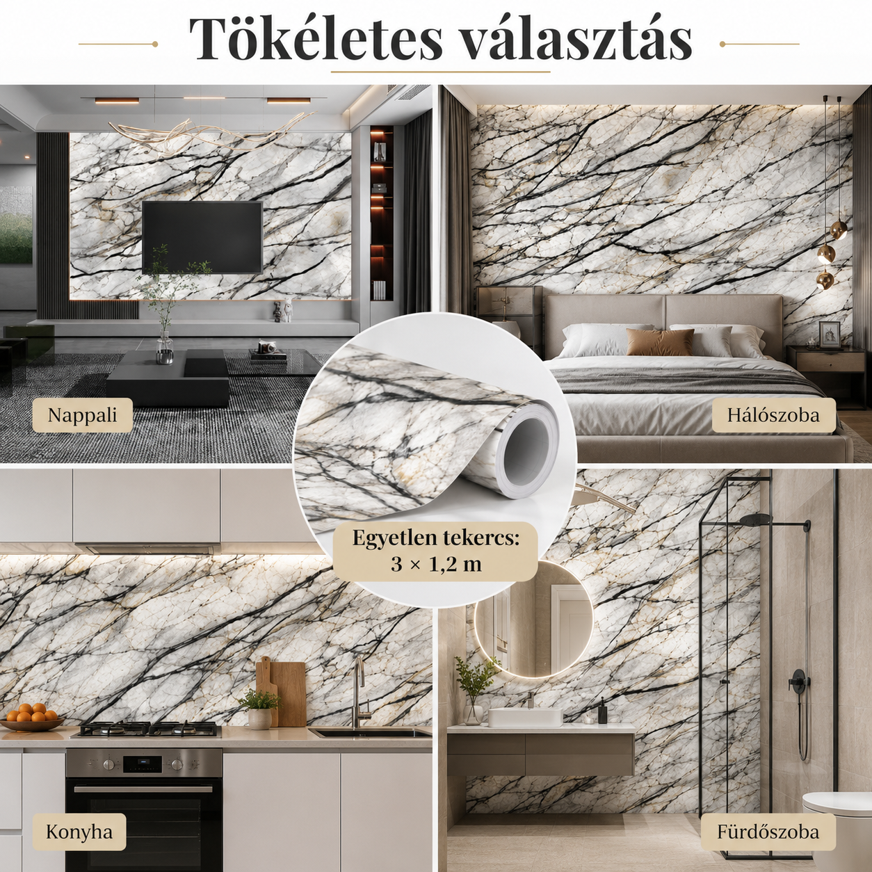 Fehér Márványhatású Öntapadós Falmatrica